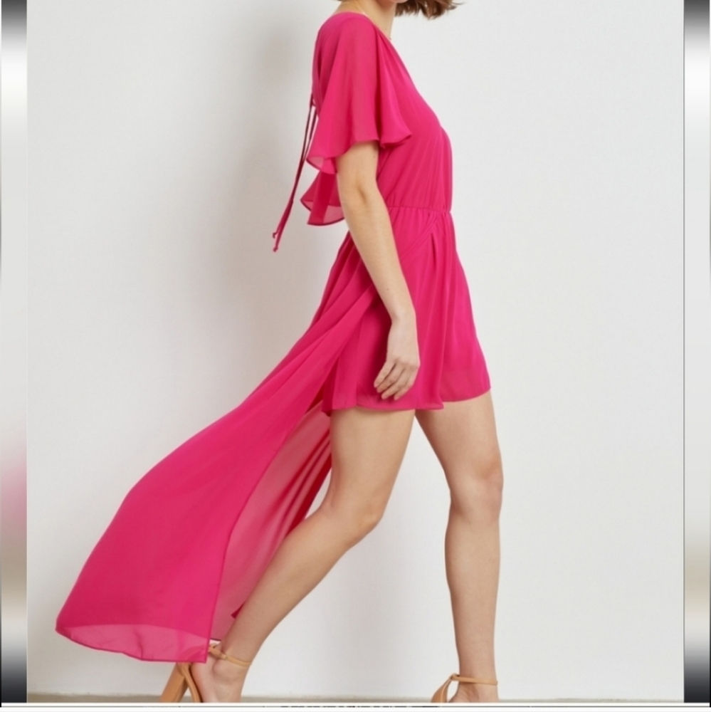 Ces Femme Women's Chiffon Romper-Dress Fuchia Size Small
